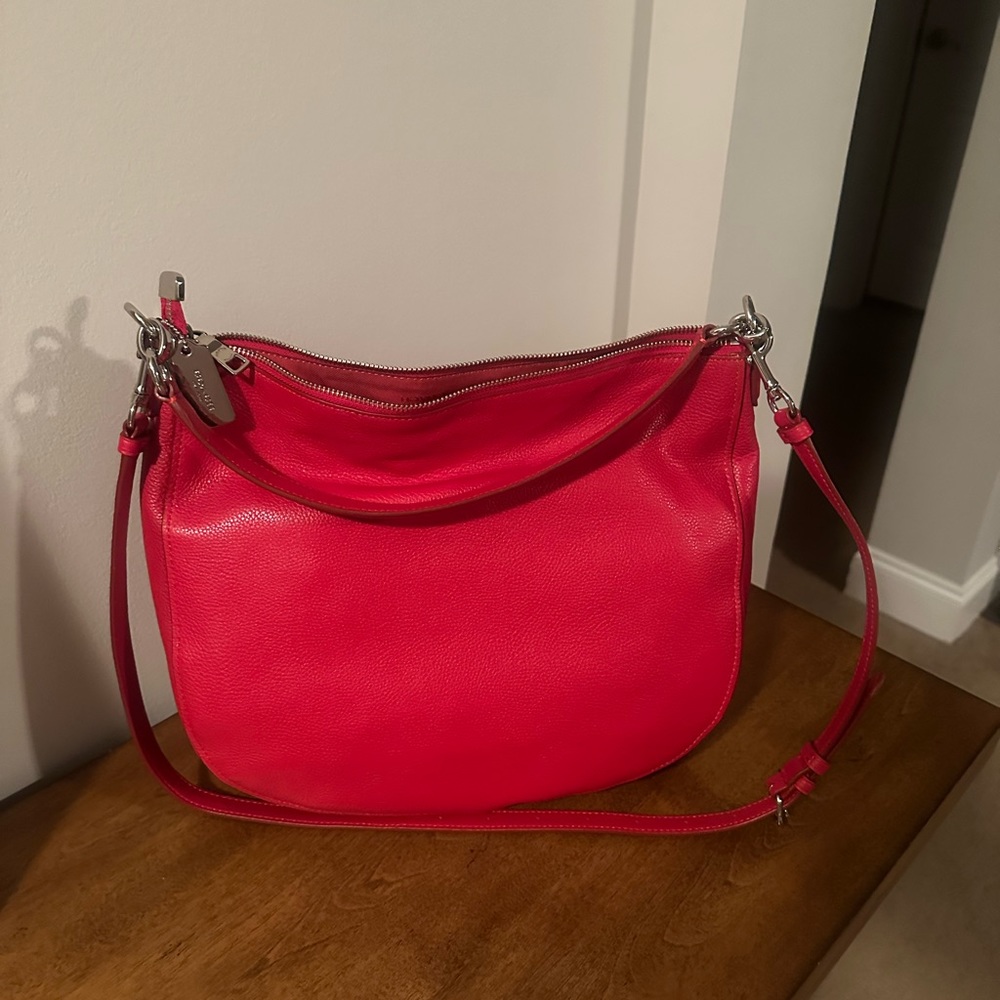 Coach Pebble Leather Turnlock Hobo Crossbody Bag- RED - Picture 15 of 16